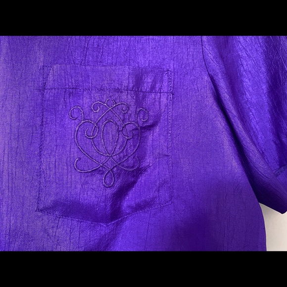 Joan Walters Vintage Royal Purple Embroidered Pocket Top Blouse Padded Medium - Picture 2 of 5